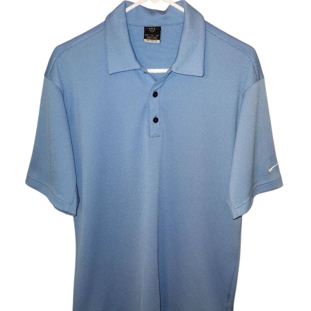 Nike Sphere Dry Golf Polo Shirt Mens Medium Blue Textured Polyester Short Sleeve